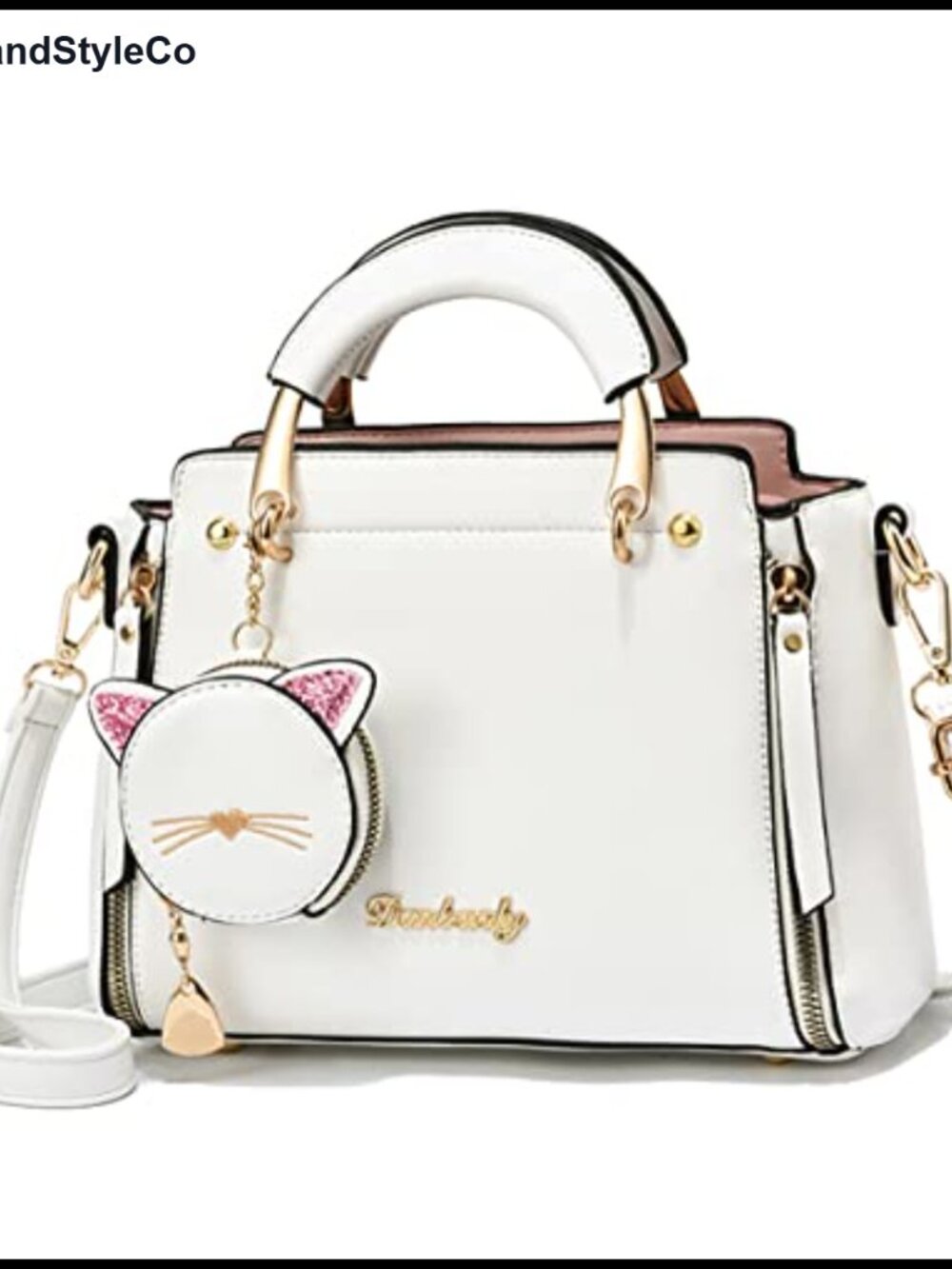 Women PU Leather Crossbody Satchel Shoulder Bag Tote with Kitten Pendant